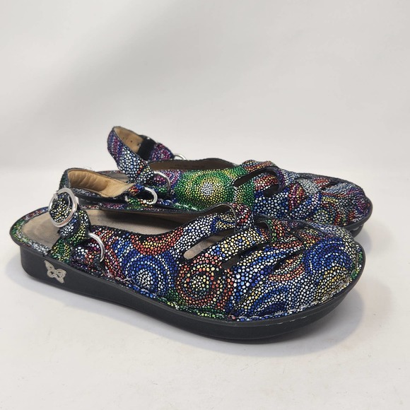 Alegria Freesia Rainbow Mosaic Mule Clog Slingback Shoes Size 38 US 8 Comfort - Picture 1 of 8